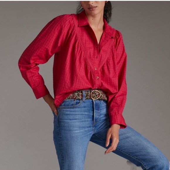 NWT Anthropologie Pilcro Lace Back Oversized Buttondown shirt XS - Picture 3 of 11